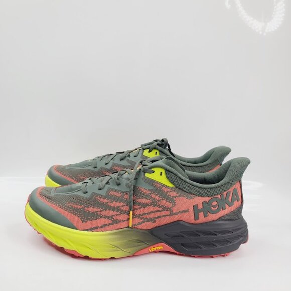 Hoka One One Men\'s Olive Red Neon Speedgoat 5 Athletic Running Shoes Size 12D main image 13